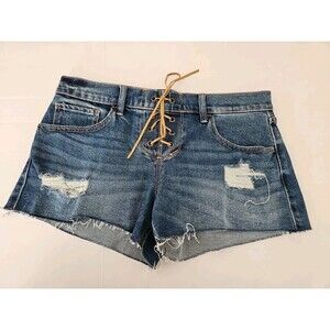 Hollister Vintage Baggy Shorts Women's Size 26 Blue Low rise Distressed Cut Off